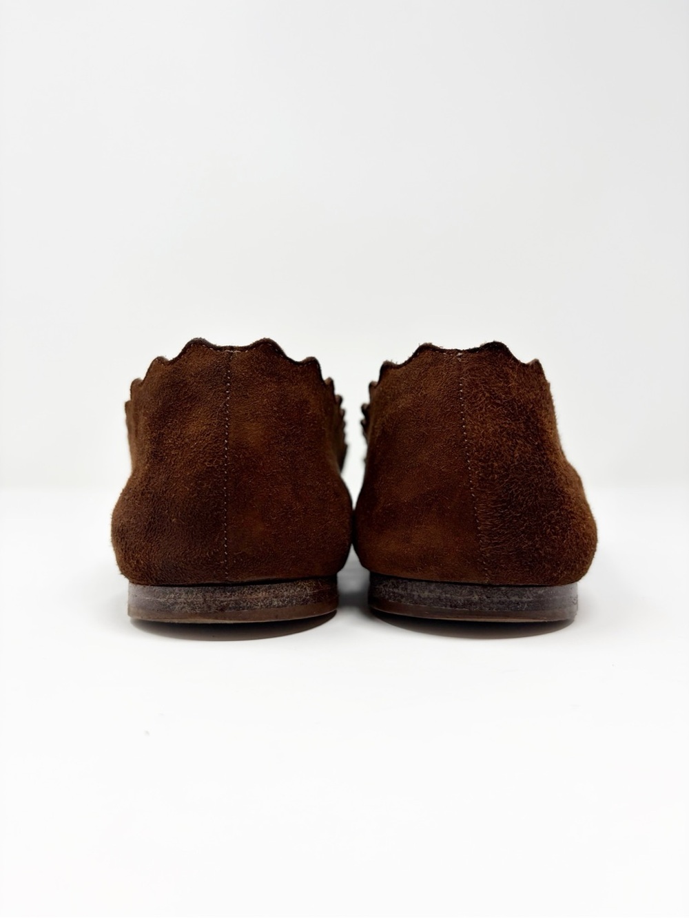 Chloe Scalloped-Edge Suede Ballet Flats in Dark Brown size 37.5 - Picture 7 of 11